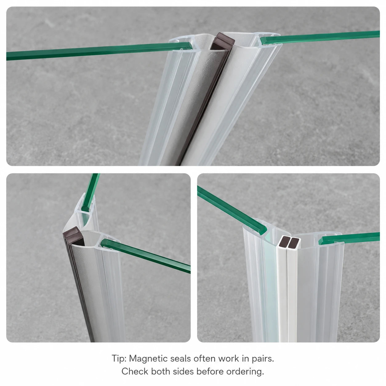How to choose the right magnetic shower door seal for 90, 135 and 180 degree glass door closing angles