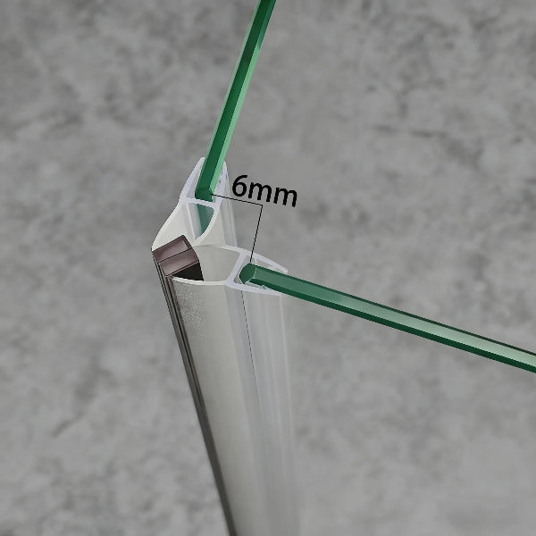 M10A2M 90 degree magnetic shower door seal fitted to 10mm glass
