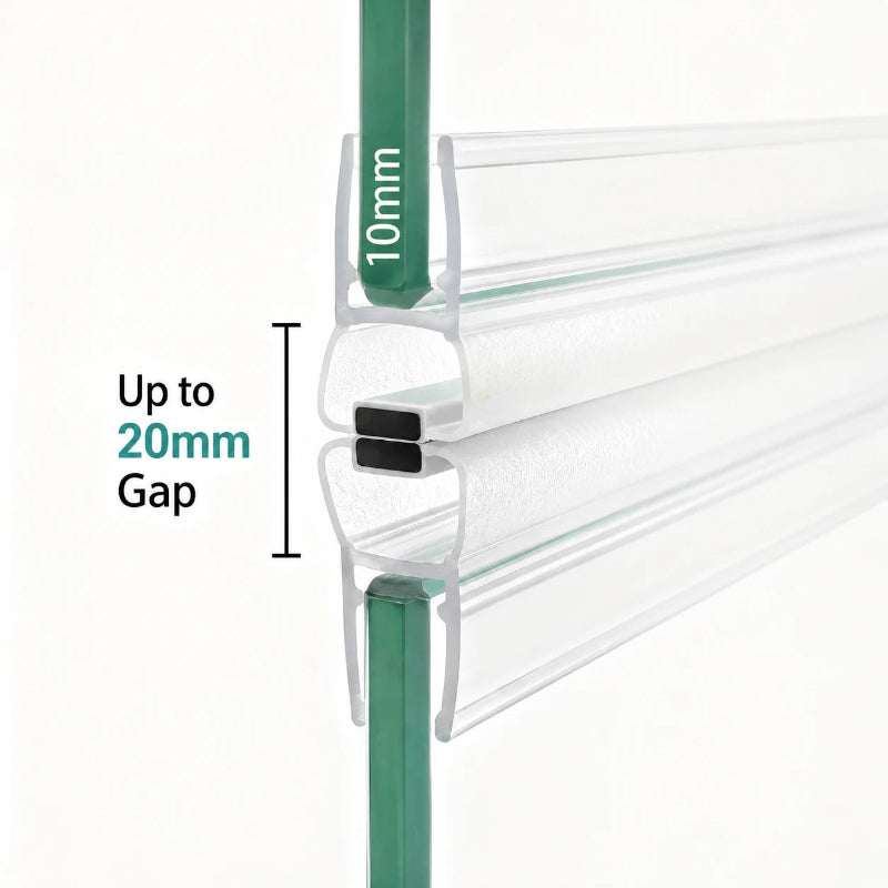 M10B2M 180-degree sliding magnetic shower door seal for 10mm glass and gaps up to 20mm