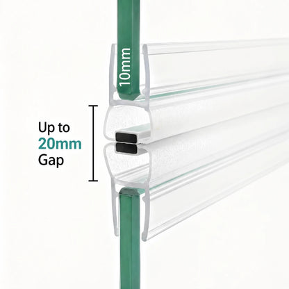 M10B2M 180-degree sliding magnetic shower door seal for 10mm glass and gaps up to 20mm