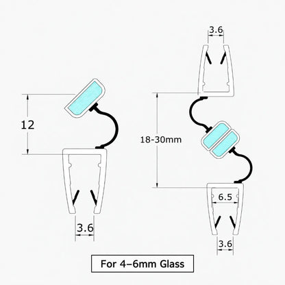 M410AC magnetic shower seal dimensions for 4-6mm glass and uneven 18-30mm closing gaps