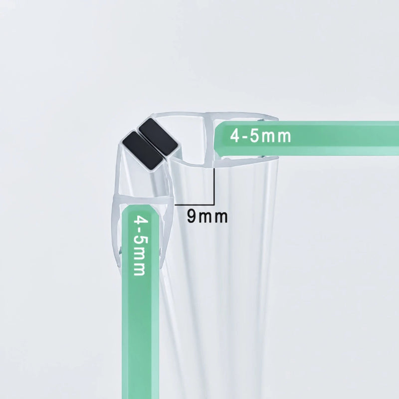 M45A2M 90 degree magnetic shower door seal pair for 4-5mm glass with 9mm closing gap