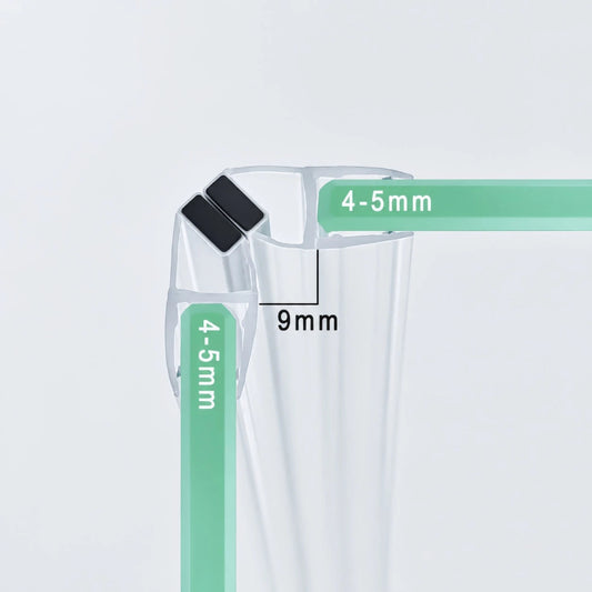 M45A2M 90 degree magnetic shower door seal pair for 4-5mm glass with 9mm closing gap