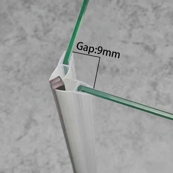 M45A2M 90 degree magnetic shower door seal fitted to 4-5mm glass with 9mm gap