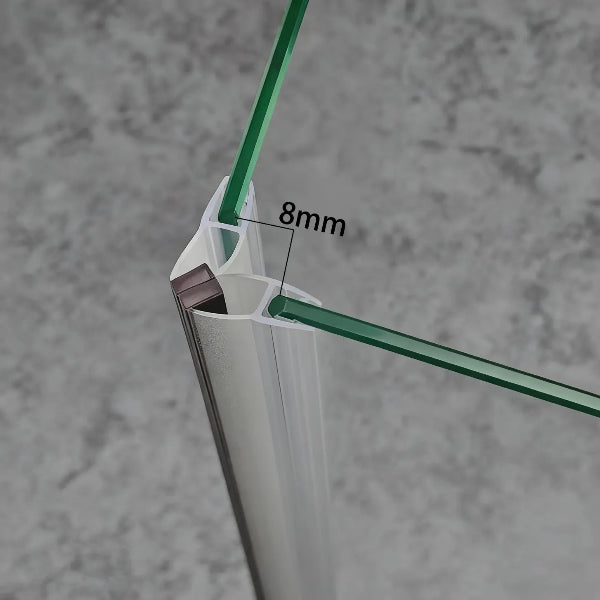 M68A2M 90 degree magnetic shower door seal fitted to 6-8mm glass with 8mm gap