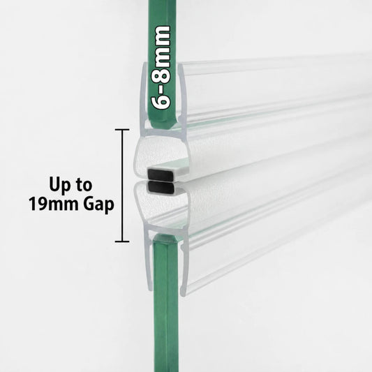 M68B2M 180-degree sliding magnetic shower door seal for 6–8mm glass and gaps up to 19mm