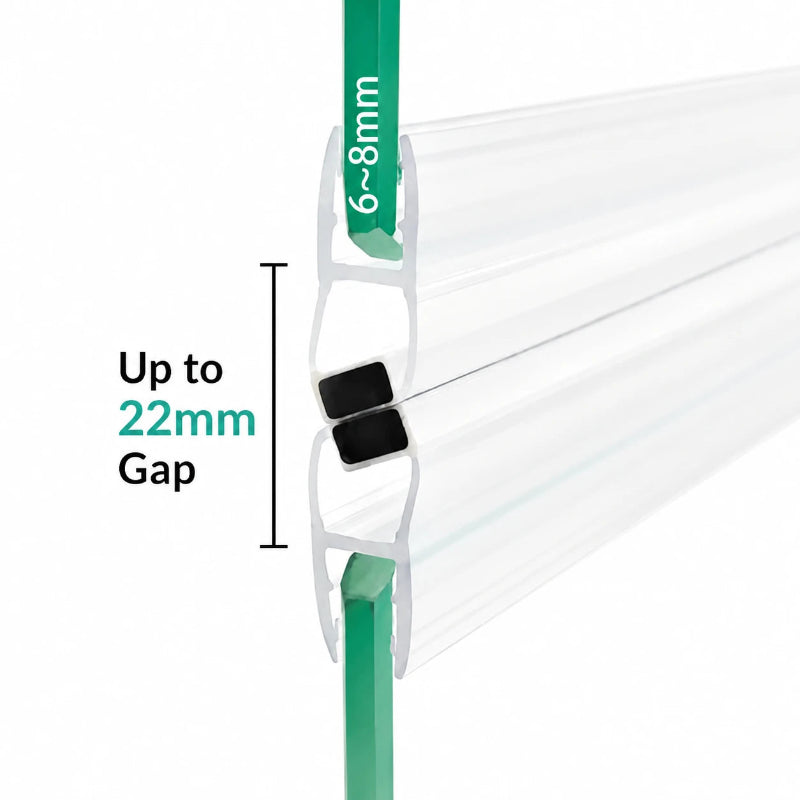 M68C2M 180-degree sliding magnetic shower door seal for 6–8mm glass and gaps up to 22mm