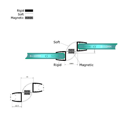 MD810180 offset 180 degree magnetic shower door seal dimensions for 8-10mm glass and 19mm gap