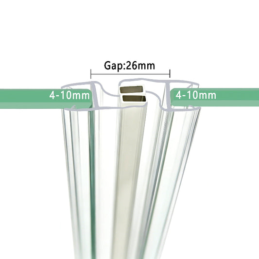 MF410 magnetic shower door seal pair fitted between glass panels with an approximate 26mm gap