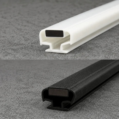MG001 black and white magnetic shower door seals with same T-slot profile