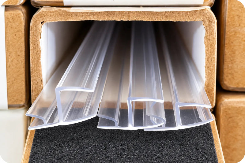 Multiple closely matched shower door seals packed together in one SIMBA order