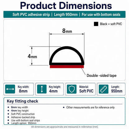 PV29 shower threshold strip dimensions showing the 4mm height and flexible PVC profile