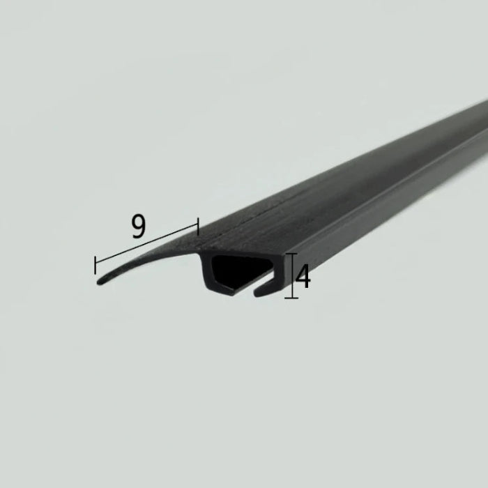 ROT04 black folding shower door insert seal with flexible side fin and 4mm channel profile