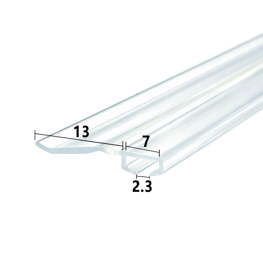ROT10 folding shower door side insert seal with 7mm track profile, 2.3mm slot opening and 13mm side projection