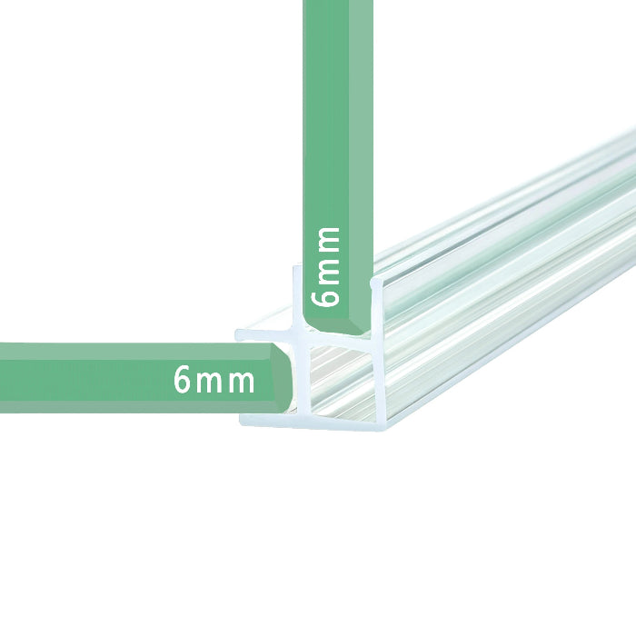Close-up of the RY2805 rigid shower screen corner seal profile for 6mm fixed glass