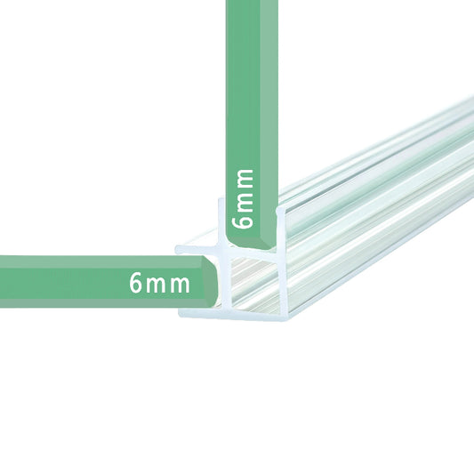 Close-up of the RY2805 rigid shower screen corner seal profile for 6mm fixed glass