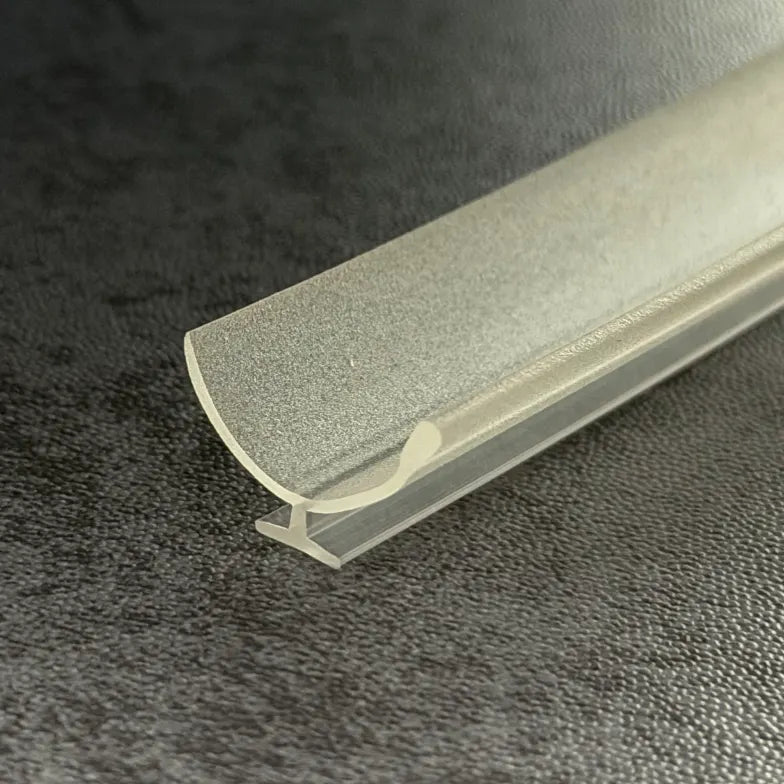RY6306 T-slot shower door seal close-up showing flexible fin and 7mm retaining base