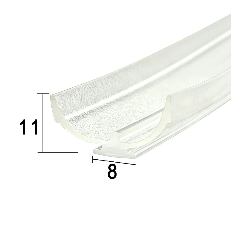 RY7746 clear T-slot seal for framed shower doors with 8mm retaining base and 11mm profile height