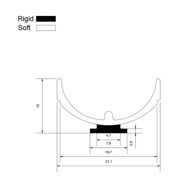 RY7746 framed shower door track seal dimensions showing 8mm retaining base and 11mm overall height