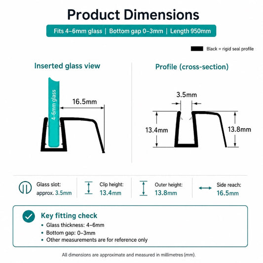 S456DTL 4–6mm glass shower door bottom seal dimensions for 0–3mm bottom gaps