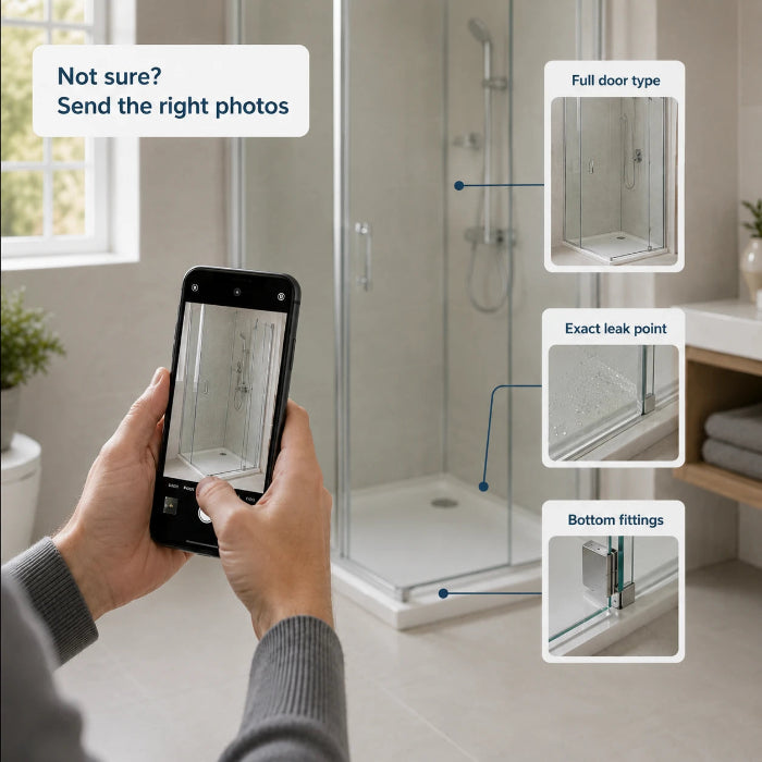 Photo guide showing what to send for shower door seal matching