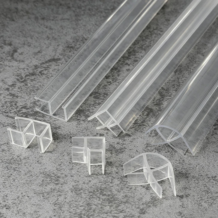Clear PVC shower screen corner seal profiles for fixed 90-degree glass panels
