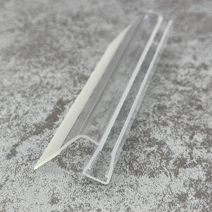 Angled view of the SL810DTL flexible side fin profile for straight shower glass