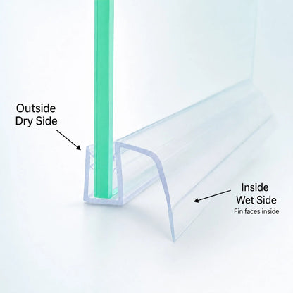 SL810DTL sliding shower door bottom seal with fin facing inside wet side