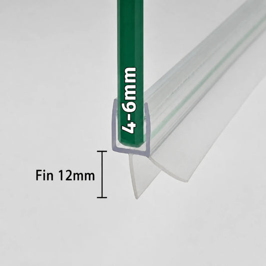 V456S12 shower door bottom seal for 4–6mm glass with 12mm flexible fin