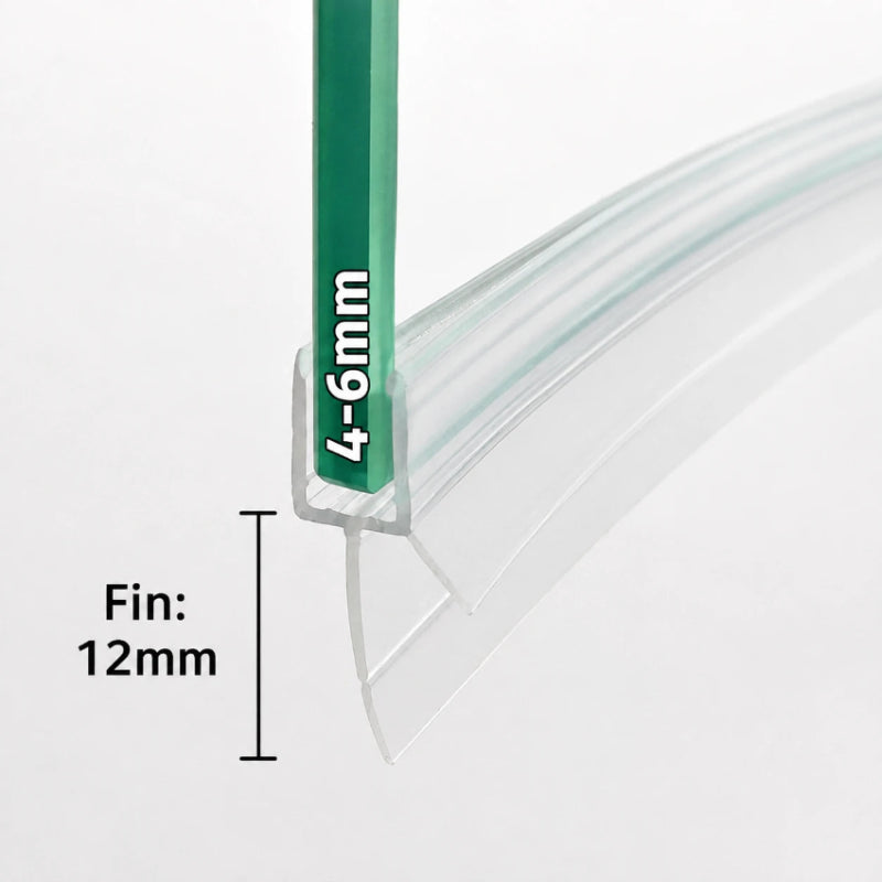 V456S12CU curved shower door bottom seal for 4–6mm glass with 12mm flexible fin