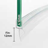 V456S12CU curved shower door bottom seal for 4–6mm glass with 12mm flexible fin