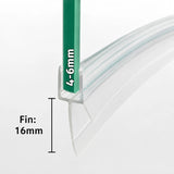 V456S16CU pre-curved shower door bottom seal for 4–6mm glass with 16mm flexible fin
