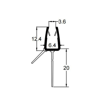 V456S20 shower door bottom seal profile dimensions with 20mm fin