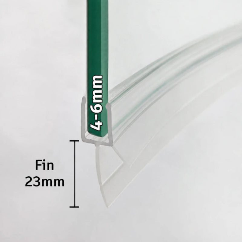 V456S2023CU pre-curved shower door bottom seal for 4–6mm glass with 23mm flexible fin