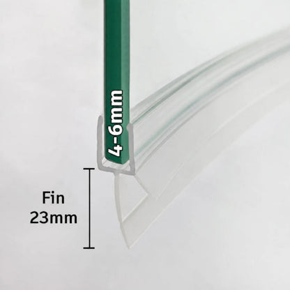 V456S2023CU pre-curved shower door bottom seal for 4–6mm glass with 23mm flexible fin