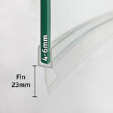 V456S2023CU pre-curved shower door bottom seal for 4–6mm glass with 23mm flexible fin