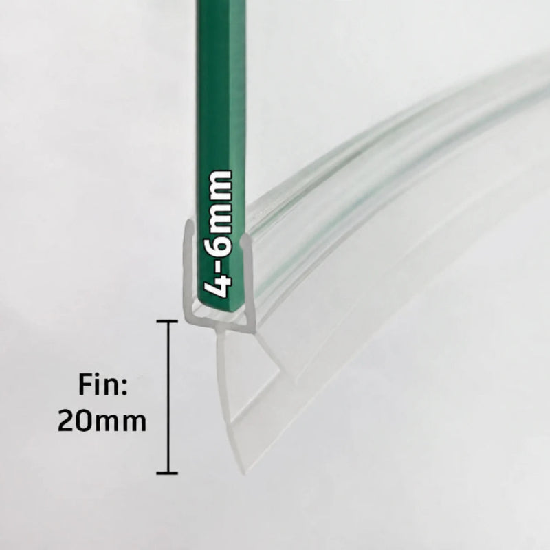 V456S20CU pre-curved shower door bottom seal for 4–6mm glass with 20mm flexible fin