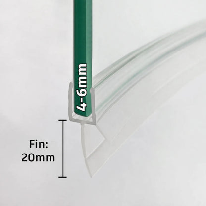 V456S20CU pre-curved shower door bottom seal for 4–6mm glass with 20mm flexible fin