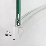 V456S20CU pre-curved shower door bottom seal for 4–6mm glass with 20mm flexible fin