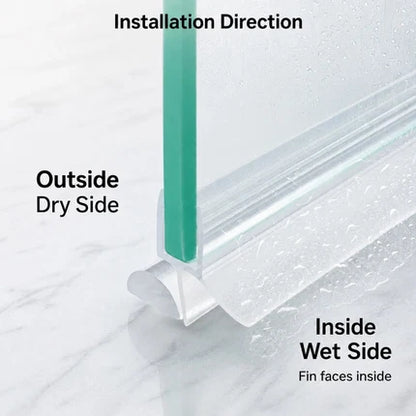 V456S5 bottom shower seal installation showing the flexible fin facing the wet side