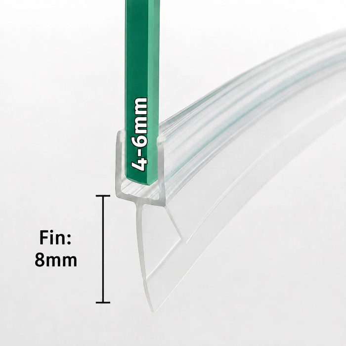 V456S8CU curved shower screen bottom seal for 4–6mm glass with 8mm flexible fin
