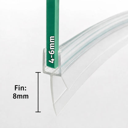 V456S8CU curved shower screen bottom seal for 4–6mm glass with 8mm flexible fin