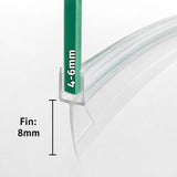 V456S8CU curved shower screen bottom seal for 4–6mm glass with 8mm flexible fin