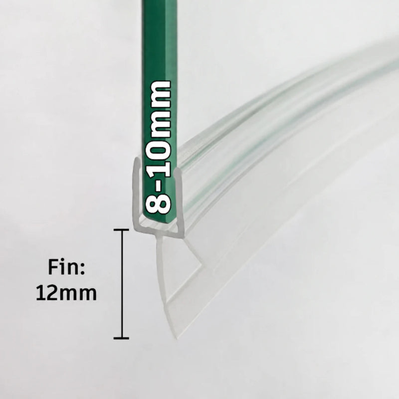 V810S12CU pre-curved shower door bottom seal for 8–10mm glass with 12mm flexible fin