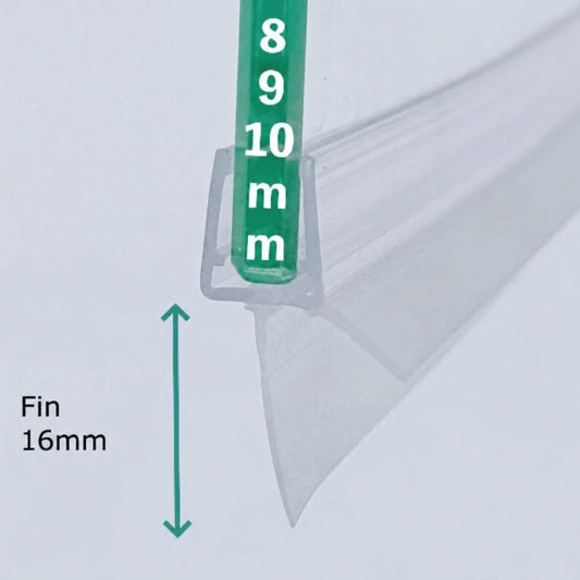 V810S16 shower door bottom seal for 8–10mm glass with a 16mm flexible fin