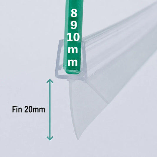 V810S20 shower door bottom seal for 8–10mm glass with 20mm flexible fin