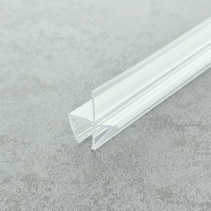 Angled view of the VC456 clear shower door bottom seal for 4-6mm frameless glass