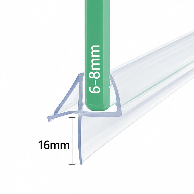 VC8 shower door bottom seal for 6-8mm glass with 16mm offset fin