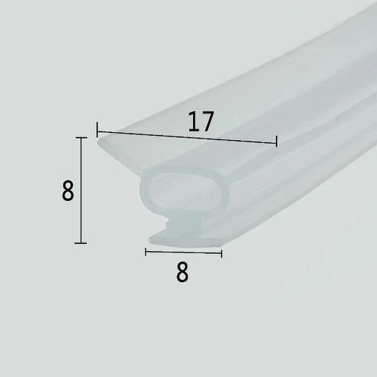 VD003 track-in side seal for framed sliding shower doors with 8mm retaining base and 17mm flexible sealing section