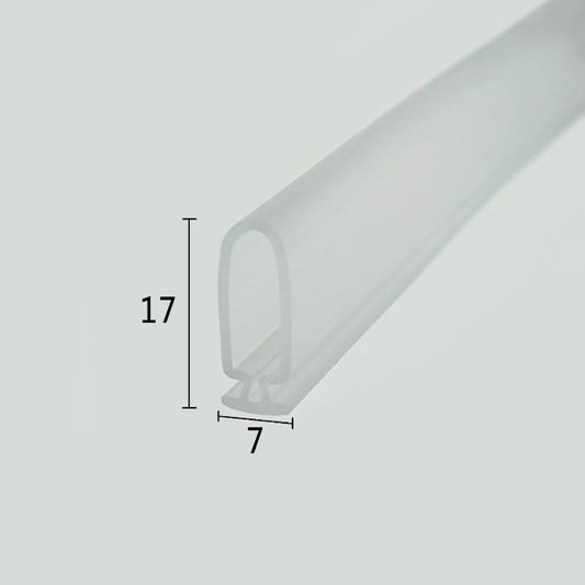 VD005 clear bubble track seal for framed shower doors with 7mm retaining base and 17mm profile height
